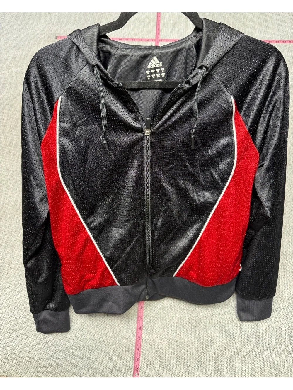 Adidas Women's Black and Red Full-Zip Hoodie Jacket Size 2X
